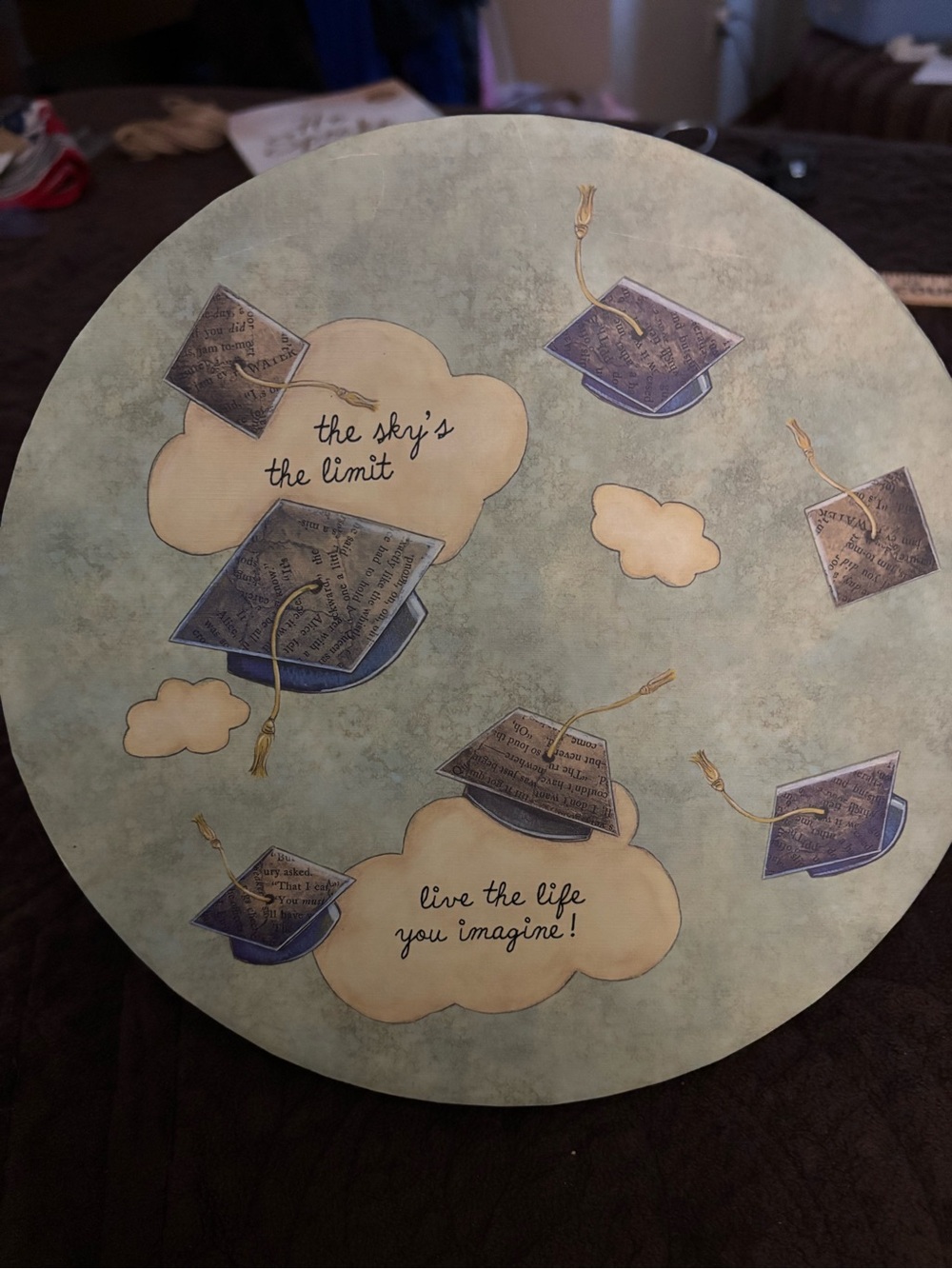 Graduation Keepsakes Box - 'The Sky's the Limit' in Aqua/Cream/Black, 9”x4”